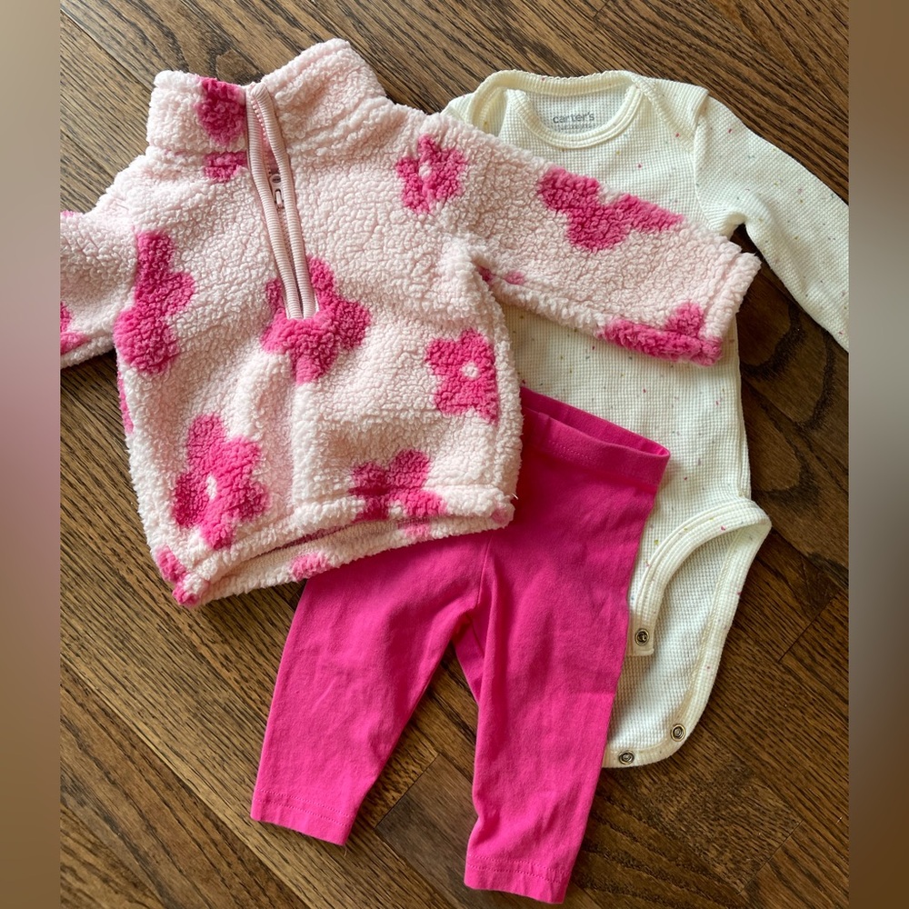 Cozy Baby Fleece Outfit Set Pink Sherpa Carter’s 0-3M